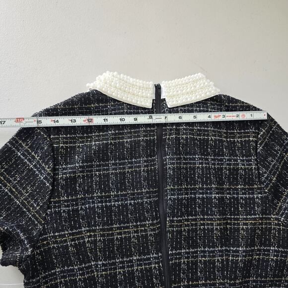 City Triangles Tweed Dress Women's L Black Gold Geo Faux Pearl Collar Mini NWT - Picture 9 of 14